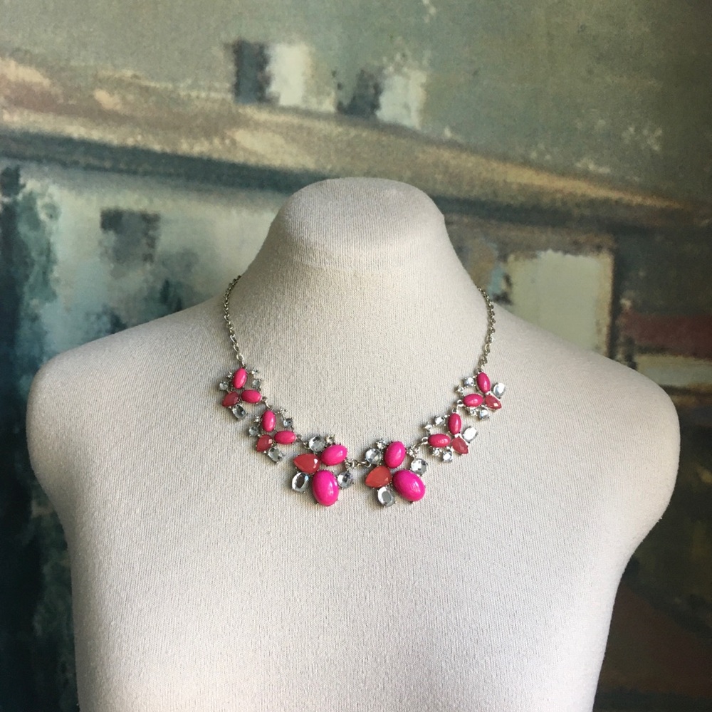 Colourful Pink Cabochon Acrylic Bead & Rhinestone Statement Necklace
